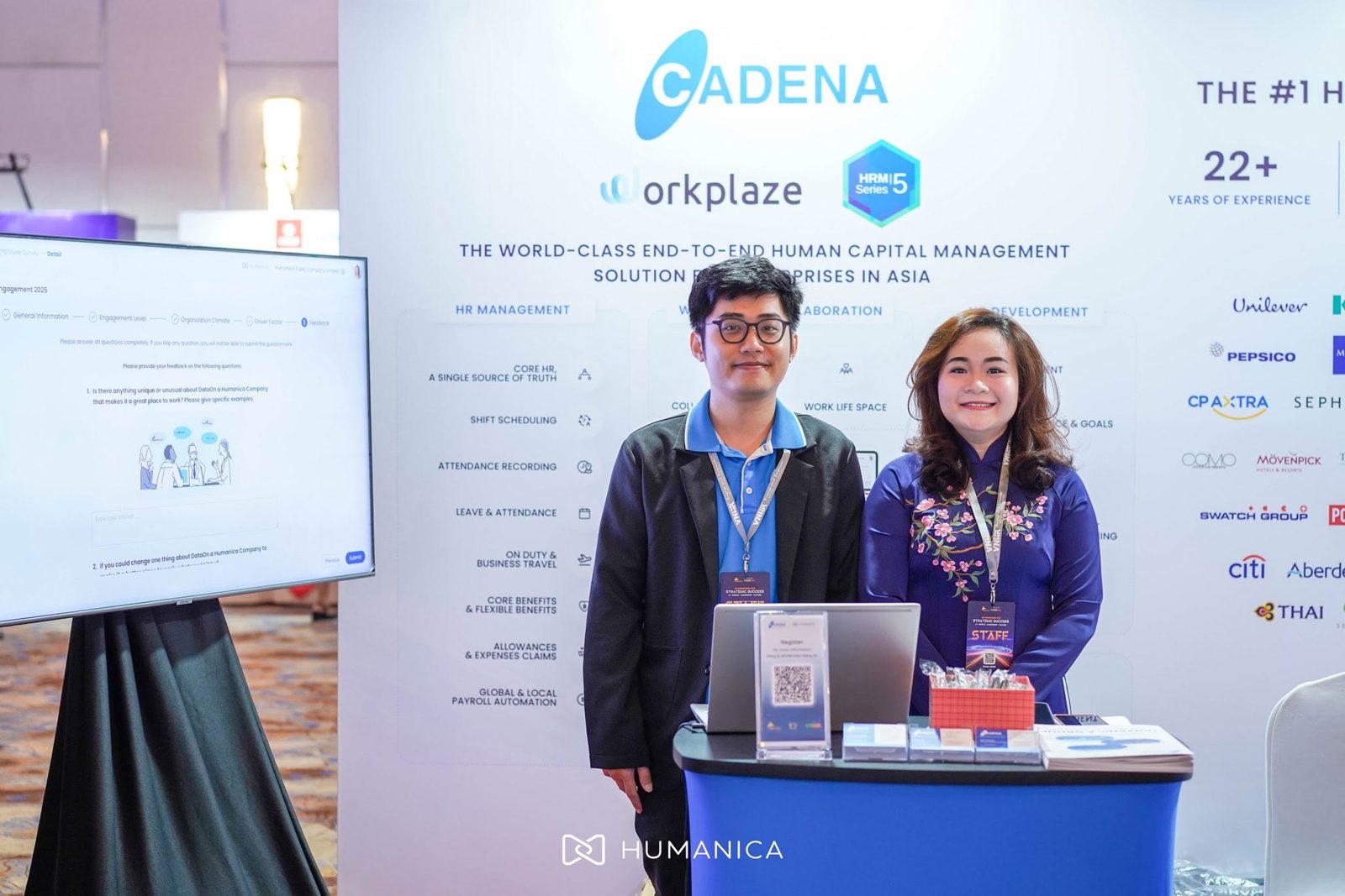 Two Cadena team members at the Cadena HRM Series 5 booth, Vietnam HR Summit 2025
