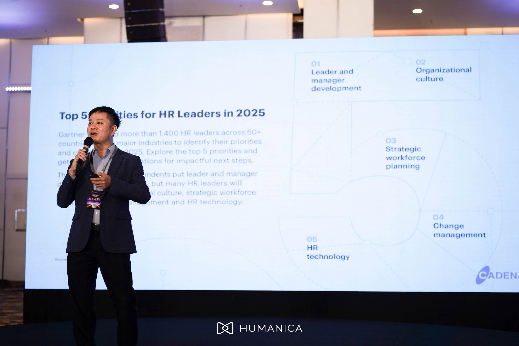 A Cadena speaker presenting on the main stage at Vietnam HR Summit